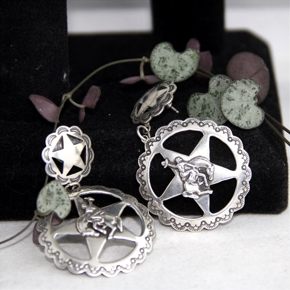 John Hartman Durango Silver Sterling Cowboy Rodeo Bucking Bronco Star Earrings